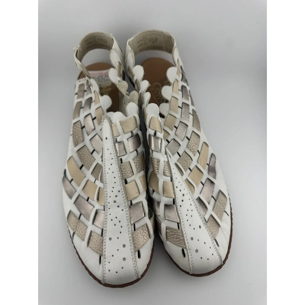 Rieker Antistress Sina Woven Leather Slingback Sandals White Gold Silver‎ EU 41
